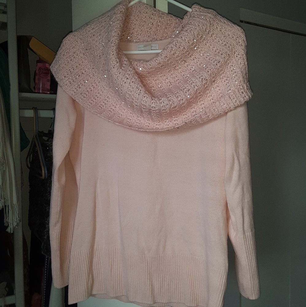 Pink sparkle cowl neck sweater